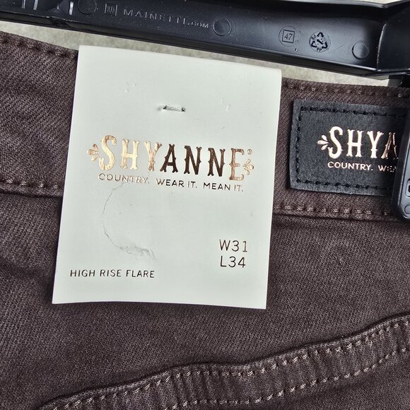 Shyanne High Rise Flare Brown Jeans W31 L34 Retro Frayed Hem Stretch Denim Pants - Picture 5 of 12